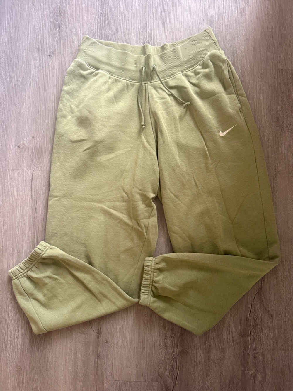 Nike Olive Green Fleece Track Pants with White Swoosh
